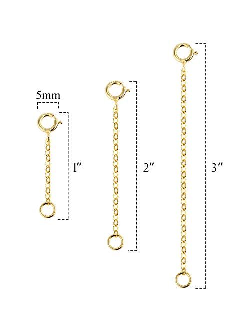 ALEXCRAFT 3 Pcs Necklace Extenders 14K Plated 925 Sterling Silver Extender Chain Bracelet Extension Chains for Jewelry Making(1 2 3 inch)