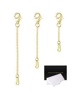 VANBARIS Gold Necklace Extenders 14k Gold Plated Extender Chain 925 Sterling Silver Extension Bracelet Extender Gold Chain Extenders for Necklaces 3 Pcs