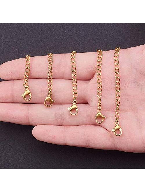 GBSTORE 5 Pcs Different Size Stainless Steel Necklace Bracelet Extender Chain Set with Lobster Clasps,Jewelry Necklace Extenders for DIY Jewelry Making