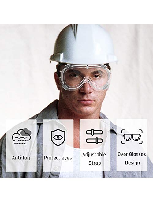 TOREGE Safety Glasses, Over Glasses Design Safety Goggles With Anti-Fog & HD Lens Protective Eyewear for men & women