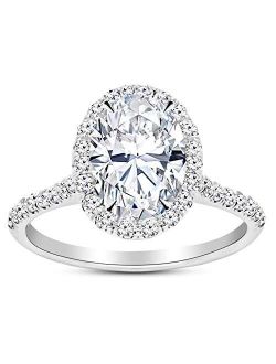 Houston Diamond District 14K White Gold 1.5 Carat LAB GROWN IGI CERTIFIED DIAMOND Halo Oval Cut Diamond Engagement Ring (I-J Color SI1-SI2 Clarity 1 Ct Center)