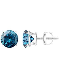 Houston Diamond District 1/2 - 10 Carat Total Weight Blue Diamond Stud Earrings 4 Prong Screw Back