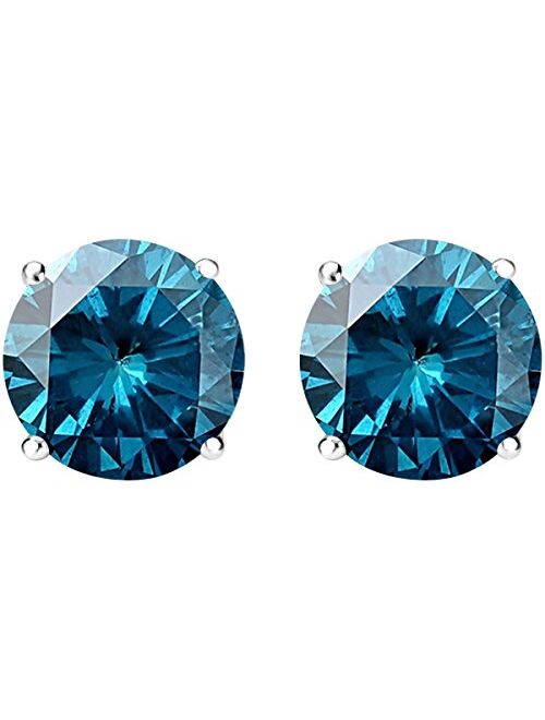 Houston Diamond District 1/2 - 10 Carat Total Weight Blue Diamond Stud Earrings 4 Prong Screw Back
