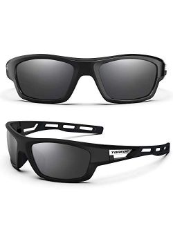 TOREGE Polarized Sports Sunglasses for Man Women Cycling Running Fishing Golf TR90 Unbreakable Frame TR07 Steath Man