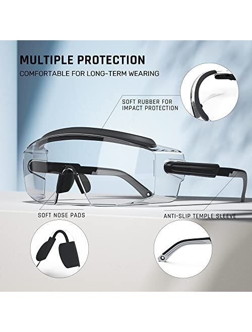 Torege Protective Glasses, Anti Fog Safety Glasses With Adjustable Frame And Temples,Fit Well Over Eyeglasses