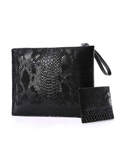 NIGEDU Women Clutches Fashion Snakeskin PU Leather Party Envelope Large Purse Bag with Hand Strap