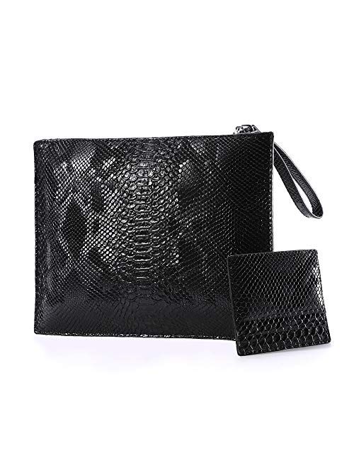 NIGEDU Women Clutches Fashion Snakeskin PU Leather Party Envelope Large Purse Bag with Hand Strap
