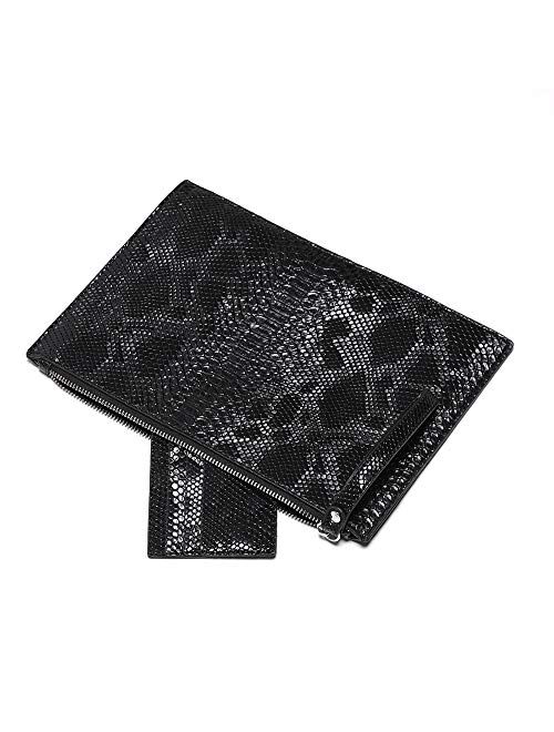 NIGEDU Women Clutches Fashion Snakeskin PU Leather Party Envelope Large Purse Bag with Hand Strap
