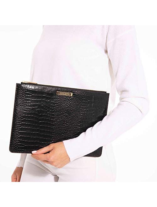 Katie Loxton Faux Crocodile Women's Vegan Leather Large Fashion Pouch Large Clutch Bag Black