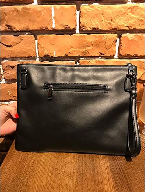 NIGEDU Fashion Women Clutches Rivet PU Leather Crossbody Bag Envelope Large Clutch Purse with Hand Strap