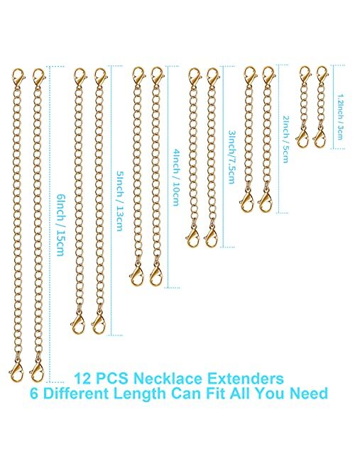 UUBAAR Necklace Extenders, Jewelry Chain Extenders for Necklaces, Double Lobster Clasp Bracelet Extender, Stainless Steel Necklace Extender, Length: 6" 5" 4" 3" 2"