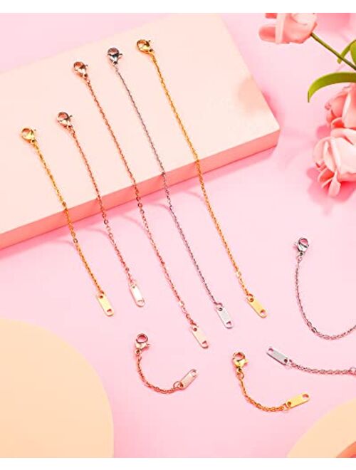 MTLEE Necklace Extender Rose Gold Silver Chain Extenders Jewelry Extenders Delicate Choker Extender Stainless Steel Anklet Extender with Clasp