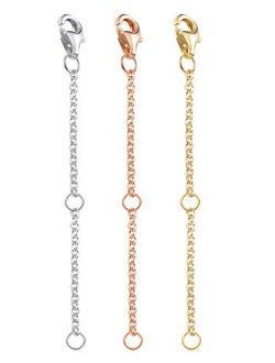 Milacolato 3 Pcs Sterling Silver Necklace Chain Extender in Gold, Rose Gold and Silver Lobster Clasp Bracelet Anklet Extenders Set Adjustable Length 2" 3" 4"