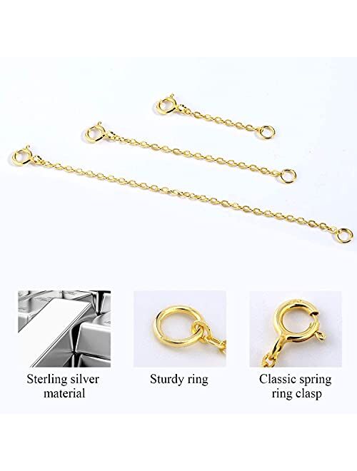 Alexcraft 3 Pcs Sterling Silver Necklace Extenders Chain Bracelet Extender with Lobster Claw Clasps for Jewelry Making(1 2 3 inch)