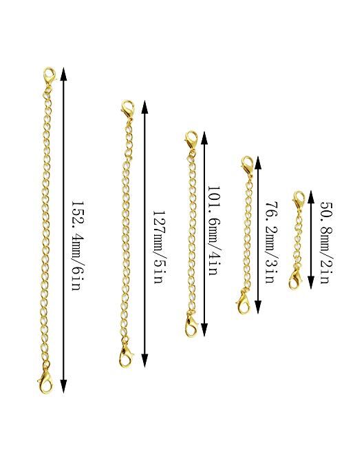 Youliang 5pcs Gold Extension Chain - Two End Buckle 2, 3, 4, 5, 6 Inch Necklace Extenders Chain Lobster Clasp Tail Chain for Necklace Bracelet DIY Jewelry Making