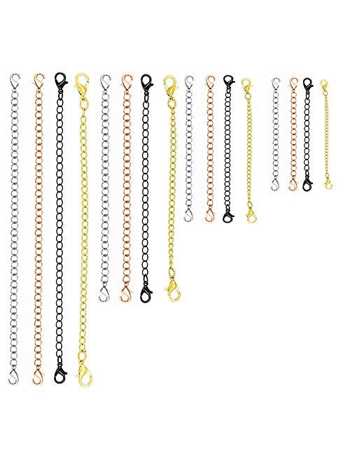 16 Pack Chain Extender, Qtopun Silver Necklace Extension Chain Gold Jewelry Supply Craft Chain Black Bracelet Extender Stainless Steel Plated Extends Necklace 3inch 4" 5"