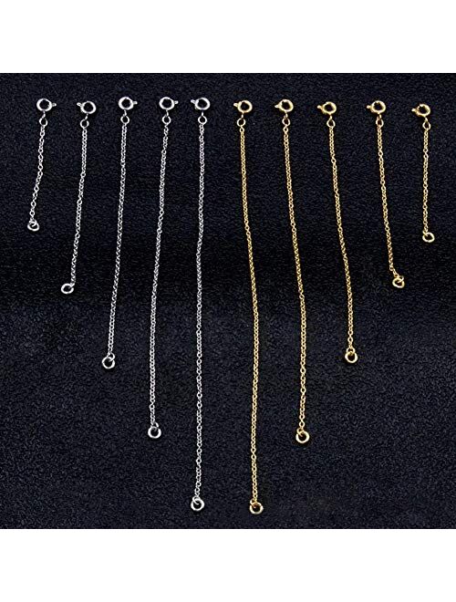 KRENDR 10 Pieces Necklace Extenders, 2" 3" 4" 5" 6" inch Extender Chains, 100% Stainless Steel Jewelry Making Chains (5 Gold, 5 Silver)