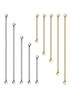 MENKEY Necklace Extenders, Stainless Steel Gold Silver Necklace Bracelet Anklet Extension Chains with Lobster Clasps and Closures for Jewelry Making