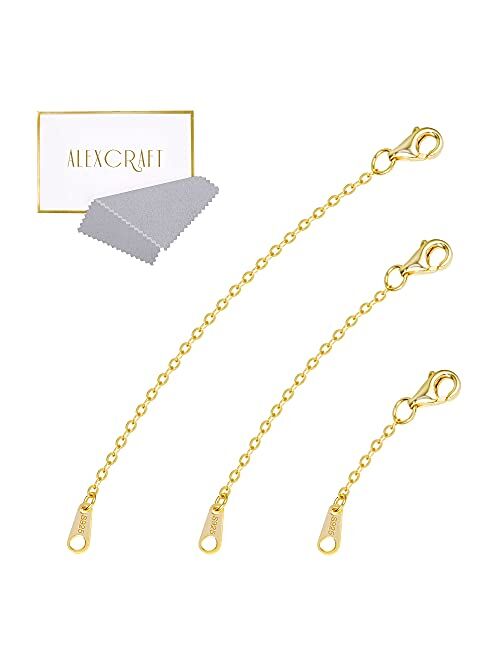 ALEXCRAFT 3 PCS Gold Plated Sterling Silver Extenders Chain Necklace Bracelet Extension Chains for Jewelry Making(1 2 3 inch)