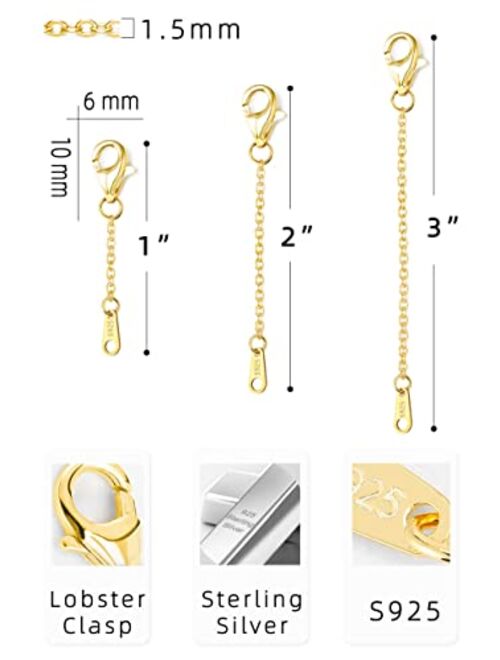 Buy JOYKISS Necklace Extenders Gold Chain Extenders For Necklaces Extender  S925 Sterling Silver Bracelet Extender Gold Necklace Extenders For Women  Extender 1inch 2inch 3inch online