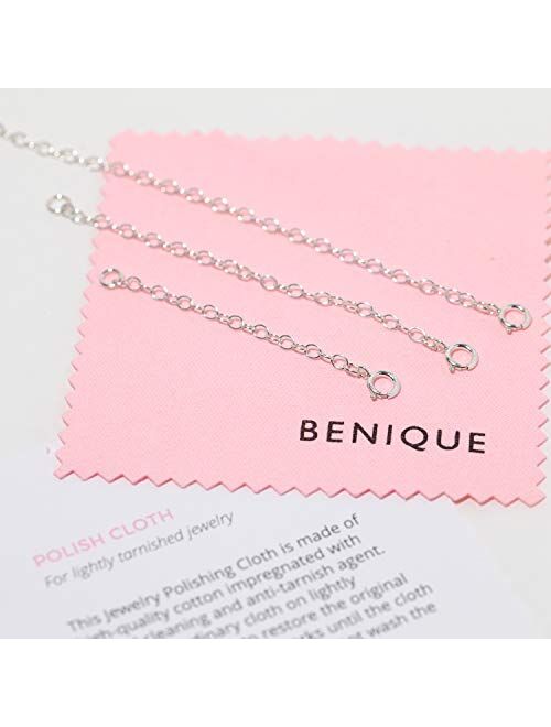 BENIQUE Necklace Extenders For Women - 925 Sterling Silver or 14K Gold Filled, Fully Adjustable Chain, Dainty Durable Strong Lightweight Removable, Made In USA, Set of 3