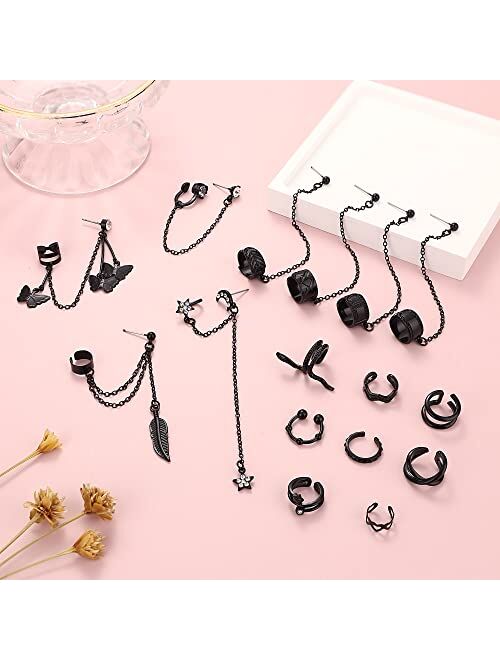 BESTEEL 16 Pcs Ear Cuff Earrings for Women Cuff Chain Earrings Helix Cartilage Cuff Earring Non Piercing Earring