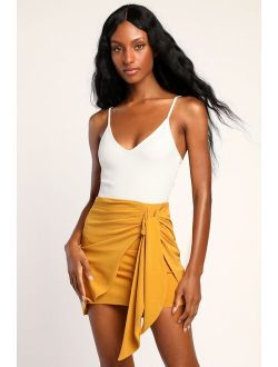 Always With a Twist Mustard Yellow Tie-Front Bodycon Mini Skirt