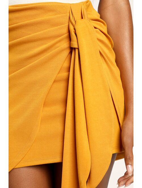 Lulus Always With a Twist Mustard Yellow Tie-Front Bodycon Mini Skirt