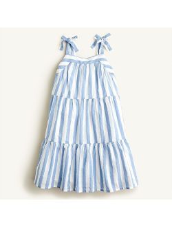 Girls' tie-shoulder dress in shiny stripe