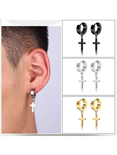 JEWPARK 18 Pairs 316L Stainless Steel Dangle Earring for Men Women Cool Punk Eboy Stud Earring Set