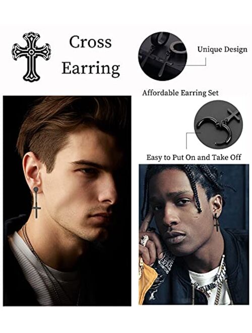 SAMOCO 17 Pairs Earrings for Men Black Stud Earrings Mens Earrings Stainless Steel Black Earrings for Men Women Jewelry Piercing Hoop Earrings Set