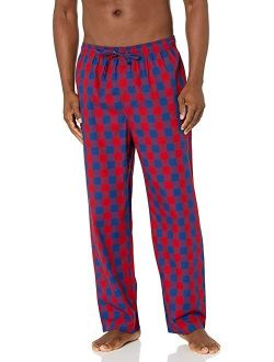 Men's Soft Woven 100% Cotton Elastic Waistband Sleep Pajama Pant, Red, Large