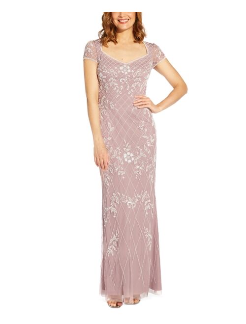 Adrianna Papell Beaded Back-Cutout Gown