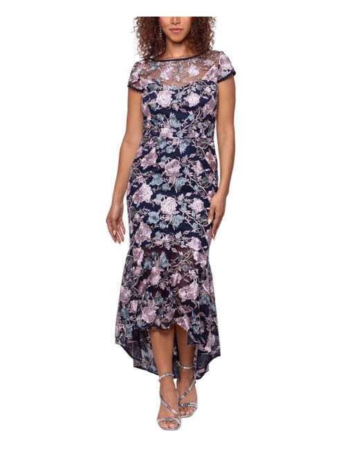 XSCAPE Embroidered High-Low Midi Dress