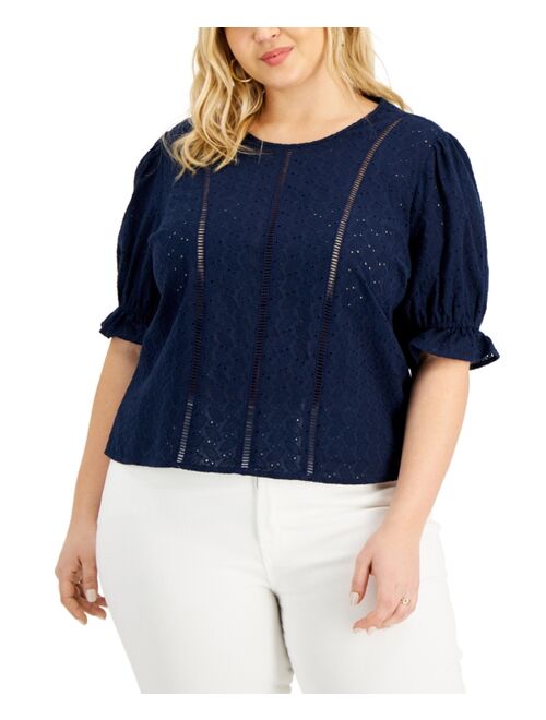 INC International Concepts Plus Size Cotton Eyelet Blouse, Created for Macy's