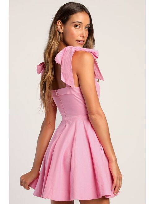 Lulus Flirtatious Looks Pink Tie-Strap A-Line Mini Dress With Pockets
