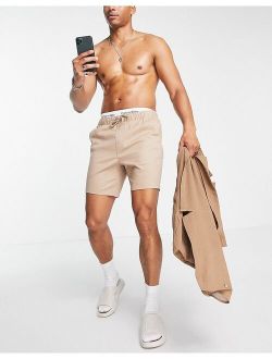 slim chino shorts with elastic waist in beige