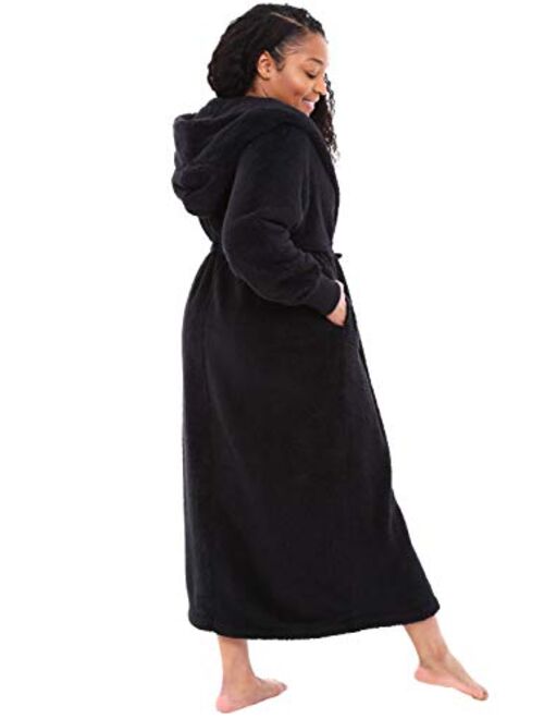 Alexander Del Rossa Women's Plush Fleece Robe with Hood, Long Warm Hooded Bathrobe