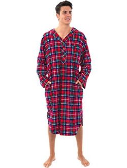 Men's Lightweight Flannel Sleep Shirt, Long Henley Nightshirt Pajamas
