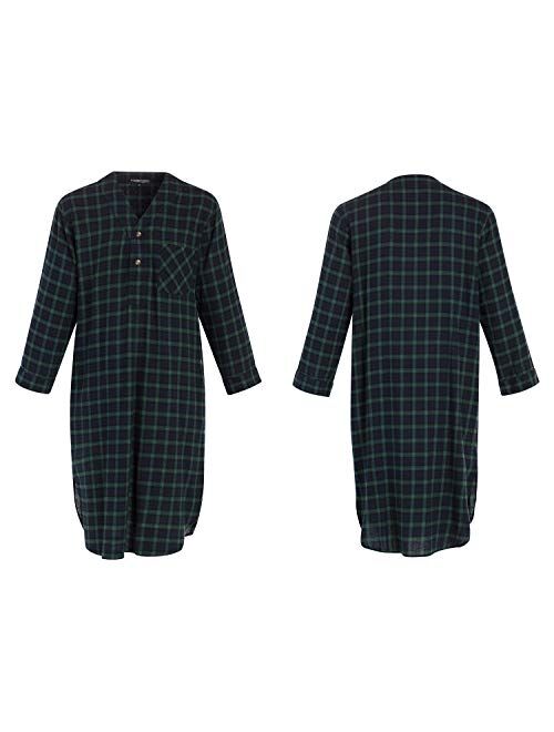 Alexander Del Rossa Men's Lightweight Flannel Sleep Shirt, Long Henley Nightshirt Pajamas