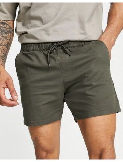 skinny chino shorts with elastic waist in khaki