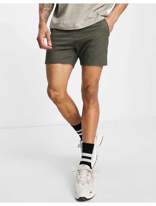 ASOS DESIGN skinny chino shorts with elastic waist in khaki