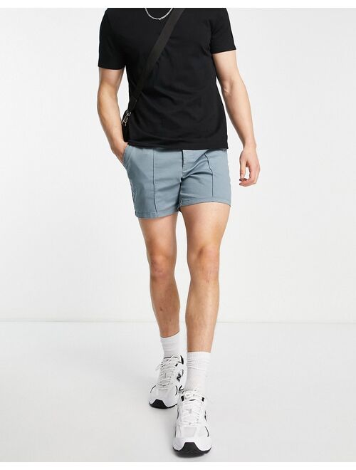 ASOS DESIGN slim chino shorts with pin tuck in blue