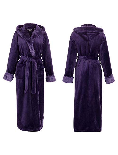 Alexander Del Rossa Women's Short Fleece Robe with Hood, Knee Length Faux Fur Bathrobe