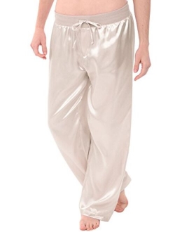 Womens Satin Solid and Printed Pajama Pants, Silky Pj Bottoms