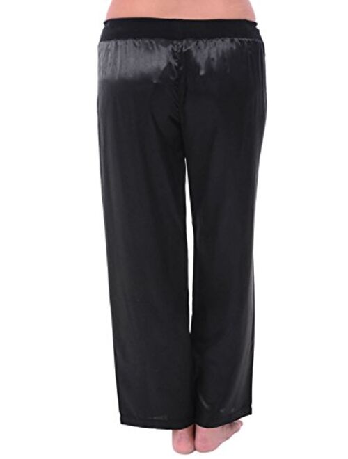 Alexander Del Rossa Womens Satin Solid and Printed Pajama Pants, Silky Pj Bottoms