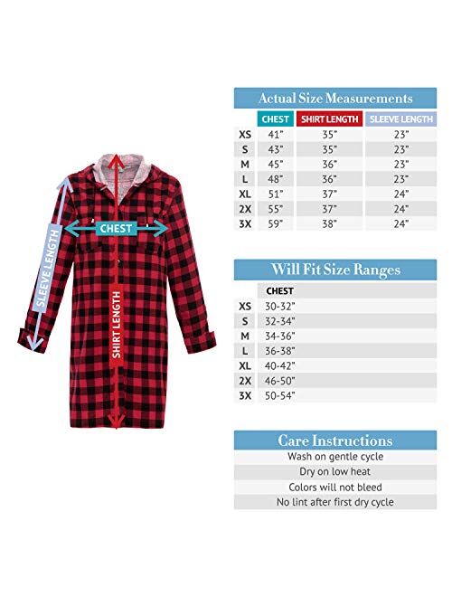 Alexander Del Rossa Women's Warm Flannel Sleep Shirt with Hood, Button Down Pajama Top