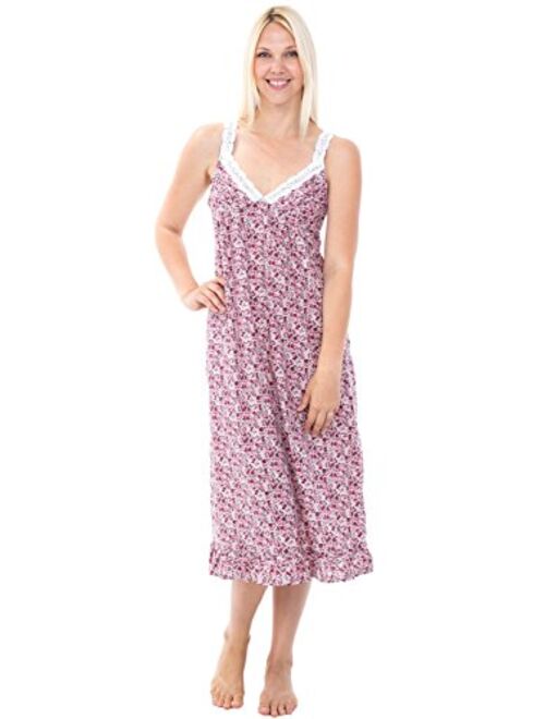 Alexander Del Rossa Womens 100% Cotton Lawn Nightgown, Sleeveless Deep V Gown