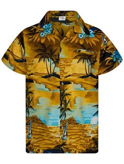 Funky Casual Hawaiian Shirt for Kids Boys and Girls Front Pocket Very Loud Shortsleeve Unisex Surf Beach Print