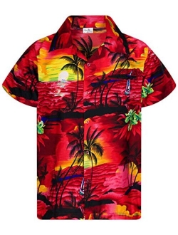 Funky Casual Hawaiian Shirt for Kids Boys and Girls Front Pocket Very Loud Shortsleeve Unisex Surf Beach Print